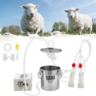 VEVOR Elektrische Ziegenmelkmaschine, 3-L-Eimer aus Lebensmittelechtem Edelstahl, Melkausrüstung mit 5200-mAh-Akku, 2 Zitzengummis, Pulsations-Vakuummelkmaschine, Impulsmelker (nur für Ziegen)