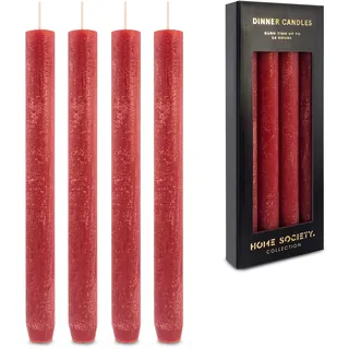 Rote lange Stabkerzen 4er Set – 25,5 x 2,3 cm, durchgefärbte Dinner- & Tafelkerzen aus Naturwachs, unparfümiert & rußarm, Brenndauer bis zu 14 Stunden, für Kerzenhalter & Tischdeko zu Weihnachten