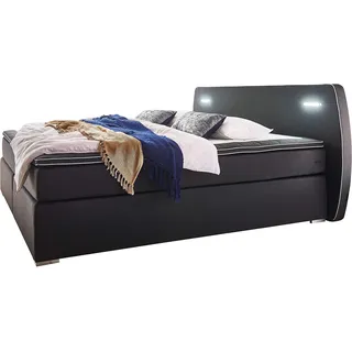 Atlantic Home Collection Boxspringbett REX, 140x200 cm, inklusive LED Beleuchtung und Topper (Härtegrad H2), schwarz