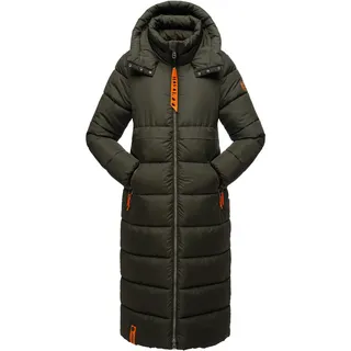 Navahoo Damen Wintermantel warmer Steppmantel mit Kapuze Kristallblume Dark Olive Gr. S - S