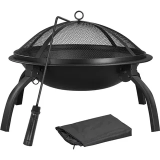 Yaheetech Garten Feuerstelle inkl. Abdekung & Tragetasche, Fererschale mit 4 Metallbeinen, Feuerkorb tragbar und faltbar, Funkenschutz Terrasseofen, Ø54cm Fire Bowl als Festtagsgeschenk