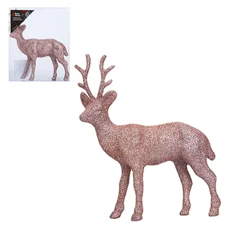 Glitzer 17cm Stehend Rentier Hirsch Weihnachtsdekoration - Rotgold