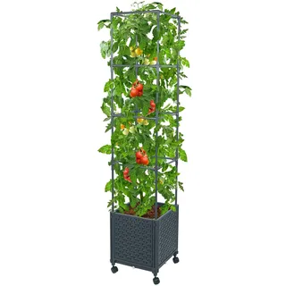 Green Mount Hochbeet Pflanzkasten Tomatenkäfig mit Rankgitter für den Außenbereich, Balkon, Terrasse, Hof, Pflanzen, Gemüse, Ranken, Blumen, Klettern, Rädern, 31.5x31.5x144 cm