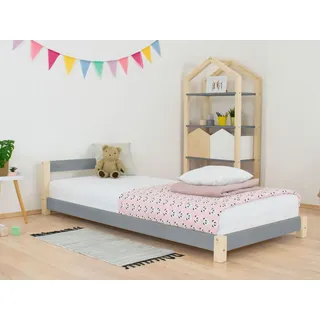 Kinderbett DREAMY 140 x 200 - grau und Naturholz - Grau