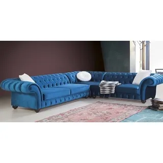 Chesterfield Ecksofa Sofa Couch Ledersofa Polster Eck Couch Garnitur Design #329 - Blau