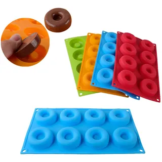 ZQZXD 4 Stück Donuts Backform, 8 Hohlraum Donut Backform Backformen Silikon, Donut form für Kuchen Keks Bagels Muffins, Donutform Silikon Backformen Geschirrspüler, Backofen, Mikrowelle