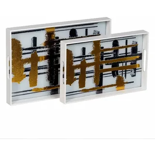 BigBuy Home Snacktablett Weiß Schwarz Gold PVC Abstraktes Glas 45 x 31 x 4,2 cm (2 Stück)