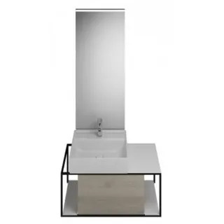 burgbad Junit Set Keramik-Waschtisch inklusive Waschtischunterschrank, Version links, inklusive Leuchtspiegel SFLF090, Breite: 900mm, SFLF090LF3151G0175, Farbe: Eiche Dekor Flanelle / Eiche Dekor