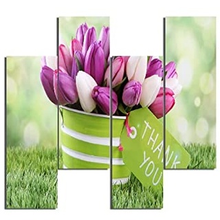 Homemania HM204PMDF276 Blumenbild, 4-teilig, Musik, Wohnzimmer, Schlafzimmer, Mehrfarbig, MDF, 76 x 0,3 x 50 cm