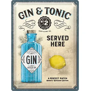 Nostalgic-Art Retro Blechschild Gin & Tonic Served Here – Geschenk-Idee als Bar-Zubehör, aus Metall, Vintage-Design zur Dekoration, 30 x 40 cm