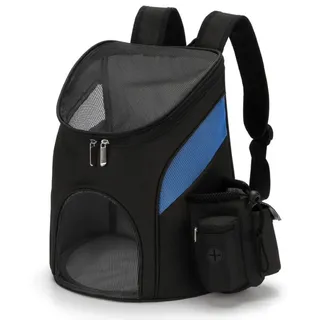 INF Faltbarer Haustier-Rucksack mit Seitentasche — Atmungsaktives Nylon-Netz, Doppel-Schulterträger, Hände-frei für Katzen und Hunde bis 6kg Schwarz L
