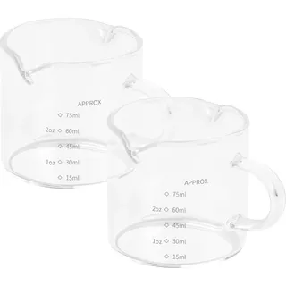 Wisebom 2 Stück Glas Messbecher, Espresso Shot Glas, Hitzebeständiger Kleiner Espresso-Doppeltüllen, Unzen Messbecher Milchbecher mit Griff, Krug Mischen für Kaffee, Wein, Bar, Party