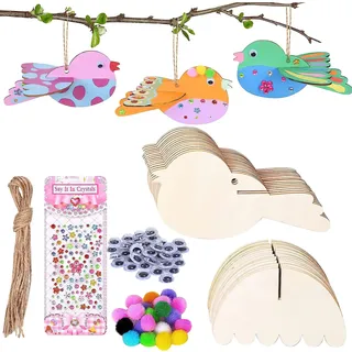 VOSSOT 3D Vögel aus Holz, 16 Stück 3D Vögel Bastelset Holz, Vogel Windspiel Bastelset Glockenspiel Kreativsets Deko für Frühling Garten Balkon, Ideale Geschenke für Jungen und Mädchen