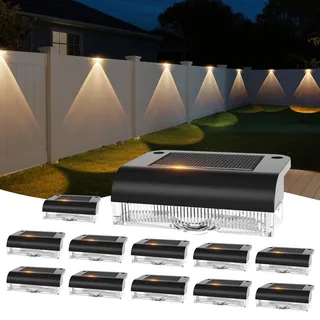 A.bigwhale Solar Wandleuchte Aussen, 12 Stück LED Solar Zaunleuchten für Außen, Solarleuchten Wandlampe Solarwandleuchte für Treppen, Stufen, Zäune, Geländer, Hof, Terrasse, Solarlampen für Außen