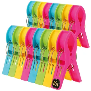 Wilhelm Sell® 16x Strandtuchklammer XXL für Sonnenliege, Strandstuhl und Balkon - große Handtuchklammer für Liegen und Camping - Beach Towel Clips für Decken und Handtücher (16 Stück - 4 Farben)