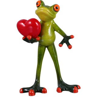 NUOBESTY Frosch Figuren Statue mit Herz Harz Frosch Ornament Gartenfigur Dekofigur Teichdeko Frösche Gartenzwerge für Außen Balkon Geburtstag Hochzeit Valentinstag Party Tischdeko Grün