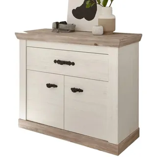 Furn.Design Kommode Pinie weiß, Oslo Pinie Landhaus, 107 x 89 cm , Weiß, Pinienfarben , Metall , Nachbildung,Pinie , Sockel , 107x87x45 cm , FSC 100% , Kleinmöbel, Kommoden, Kommoden