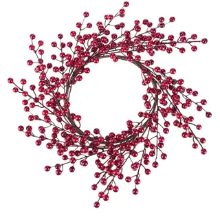 GLOREX 6 3805 504 - Dekokranz mit roten Beeren, ca. 40 x 40 x 4 cm großer Beerenkranz, geeignet als Tisch-, Wand- oder Türschmuck