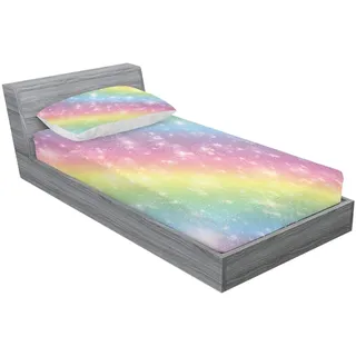 URLINENS Regenbogen-Spannbettlaken- und Kissenbezug-Set für Doppelbett, Batik, Pastell-Glitzer, Bettlaken für Kinder, Mädchen, Teenager, weiche Mikrofaser, lustige Regenbogen-Bettwäsche, Dekoration,
