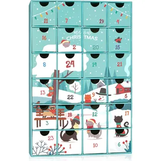 BRUBAKER Adventskalender für Katzen und Katzenliebhaber zum Befüllen - DIY Weihnachtskalender für Leckerlis, Snacks, Süßigkeiten oder andere Überraschungen - Haustier Kalender mit 24 Türchen - Türkis