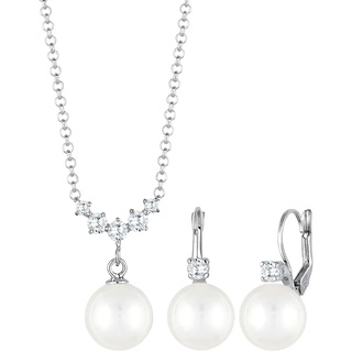 Elli Klassisch Zirkonia Muschelkernperle 925 Silber Schmuck-Set Damen