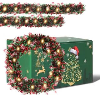 Weihnachtsgirlande Batteriebetrieben 5m 50LEDs tannengirlande mit Beleuchtung Innen Außen Weihnachtsdeko Girlande Weihnachten (Weihnachtsmann)