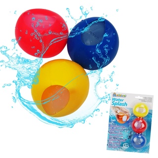 alldoro 63027 - Water Splash 3er Set Wasserbomben, Wasserballons wiederverwendbar & selbstschließend, Wasser Balloon für Garten, Strand & Party, für Kinder ab 3 Jahren & Erwachsene, gelb / rot / blau