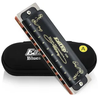 East Top Mundharmonika Tonart A 10 Löcher Diatonischer Blues Mundharmonika Für professionelle Spieler, Anfänger, Studenten, Erwachsene, Kinder, als Geschenk