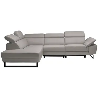 Celina Home Ecksofa , Greige , Metall , Echtleder , Spaltleder, Rindleder , Ottomane links, L-Form , 281x225 cm , Made in Eu , Lederauswahl, Stoffauswahl, seitenverkehrt erhältlich, Hocker erhältlich, Rücken echt , Wohnzimmer, Sofas & Couches, Wohnlandschaften, Ecksofas