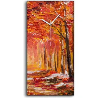 Dekor Leinwand Uhr Wandbilder 30x60 Malerei Wald Bäume Blätter Herbst Natur - weiße Hände - Rot