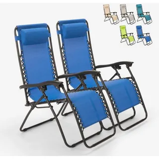2er Set klappbare Liegestühle Sonnenliegen Strandliegen für Garten und Strand Emily Zero Gravity - Blau - Blau