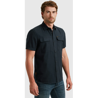 Kurzarmhemd PME LEGEND, Herren, Gr. XXL, N-Gr, blau (salute), Web, Obermaterial: 100% Baumwolle, unifarben, regular fit taillenbedeckt, gerader Abschluss, Hemden Kurzarmhemd, mit Kent Kragen