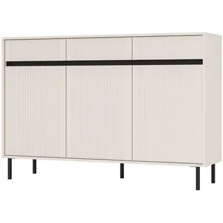 Masseno Sideboard Ostia 149/100/40 cm mit 3 Schubladen 3 Türen Beige , Holzwerkstoff , 149x100x40 cm , Kleinmöbel, Kommoden, Kommoden