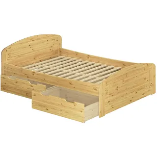 Funktions-Doppelbett Überlänge 200x220 Bettkasten Bettgestell Massiv Zubehör wählbar V-60.50-20-220Rollrost inkl. - Naturbelassen