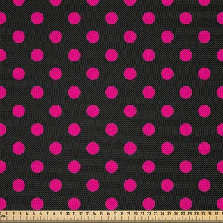 ABAKUHAUS Hot Pink Satin Stoff als Meterware, Altmodische Tupfen-symmetrisches Muster im vibrierenden Farbklassischen Pop, 10 M (148 x 1000 cm), Pink Schwarz - Rosa