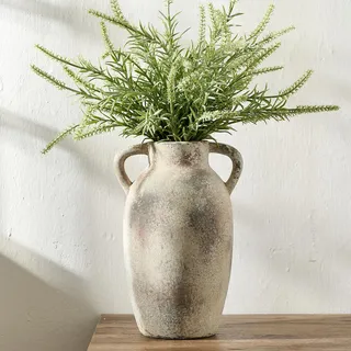 PORCER Keramikvase aus Terrakotta, mit Griffen, Boho-Dekor, dekorative rustikale Vase für Heimdekoration, Bauernhaus, Wohnzimmer, Tisch, Grau