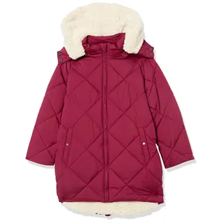 Amazon Essentials Mädchen Langer gesteppter Cocoon-Puffermantel, Ecru Himbeerrot Shearling, 5 Jahre