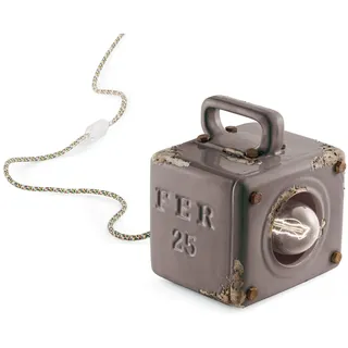 Tischlampe Keramik Industrial h: 20 cm klein Taupe Handarbeit E27 Tisch Leuchte