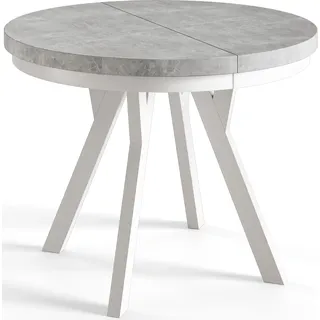 Runder Esszimmertisch EVO, ausziehbarer Tisch Durchmesser: 90 cm bis 190 cm, Wohnzimmertisch, Graphit - Grau, Weiß