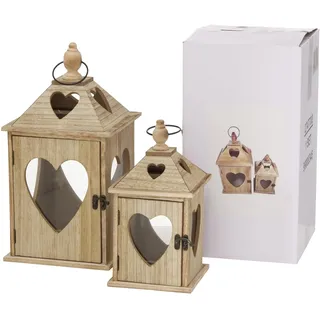 BOLTZE Laterne Jules Set (2 TLG., Farbe Natur, aus Glas/Holz, L 14-20 cm, B 14-20 cm, H 24-40 cm, Form Quadrat, Handgearbeitet, Deko, Windlicht, Kerzenhalter) 2747700