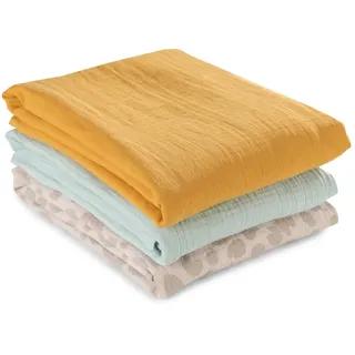 hauck 3 Musselintücher für Babys Cuddle N Clean, Spucktücher Pucktücher Stilltuch aus 100% weicher Baumwolle 80 x 80 cm, Atmungsaktiv und Leicht zu Reinigen (Honey/ Mint/ Leo Natural)