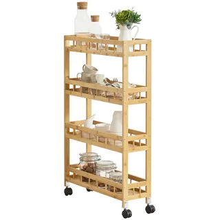 [en.casa] Servierwagen Pyhäjoki , Naturfarben , Holz , Bambus , 60x96x18 cm , Esszimmer, Servierwagen