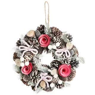 COM-FOUR® Türkranz Weihnachten - Adventskranz mit rosa Schleifen und pinken Blüten - Dekokranz - Weihnachtsdeko - Tischkranz - Weihnachtskranz