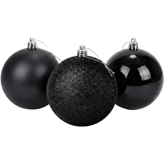 20 cm/3 große schwarze Weihnachtskugeln, PVC, bruchsicher, glänzend, matt, glitzernd, Weihnachtskugeln, Ornamente, sortiert, Set, festliche Weihnachtsbaum-Hängedekorationen, rundes Ornament für Urlaub
