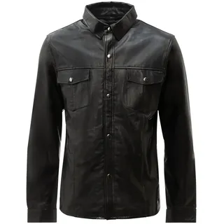 Langarmhemd RICANO "Lederhemd Lederhemd Langarm", Herren, Gr. XS, N-Gr, schwarz, Obermaterial: 100% Lammnappaleder LANA., schmal, Rundhals, Hemden Langarmhemd, Handgefertigt aus echtem Leder