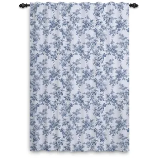 ggaimwf Vintage-Blumenvorhänge für Schlafzimmer Bauernhaus-Vorhänge Blaue Blume Landhausstil Gemusterte Vorhänge Stangentasche Shabby Chic Fensterdekoration Wohnzimmer Pergola 107x215cm 1 Stück