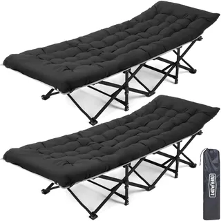 OVERMONT Klappbar Feldbett mit Matratze - Faltbar Campingbett 2PCS 190 x 71 x 36 cm - bis 250kg Belastbar - 2400D Oxfordgewebe mit Seitentasche Tragetasche für Camping Garten Büro Schwarz