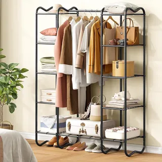 Offene Garderobe mit Metallrahmen - Stabil und praktisch - Schwarz - 125,90 x 39,00 x 160,00 cm - Schwarz