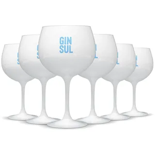 Gin Sul Gingläser 6er-Set - Weisse Gin-Tonic-Ballon-Gläser mit Aufdruck - Hochwertige, spülmaschinenfeste, bauchige Copo-Gläser für Drinks, Aperitifs, Cocktails - 19,5 x 10,9 cm - 620 ml