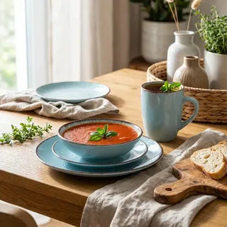 24 tlg. Tafelservice 6 Bechern Türkis mit Punkte Design Geschirrset Tafelset Geschirr 6 Personen Essservice Tellerset 24tlg. Kombiservice - Türkis